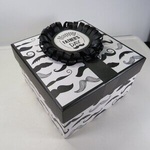 Mustache Gift Box Father's Day (thick walled) 7.5" wide 4.5" tall Black & White